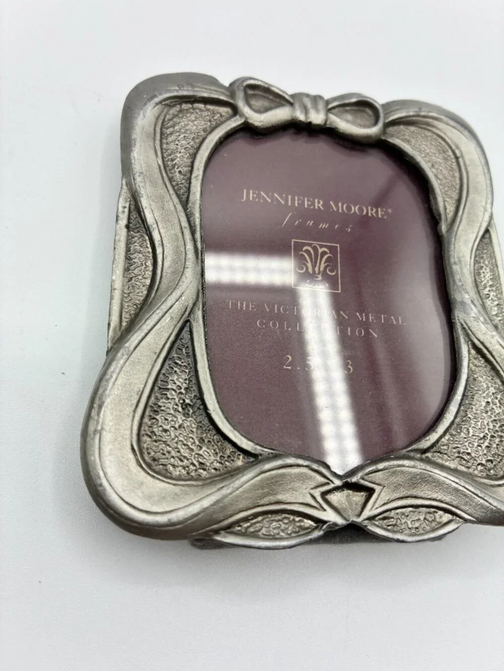 Jennifer Moore Pewter Picture Frame Victorian Metal Collection 2.5x3 Ribbons